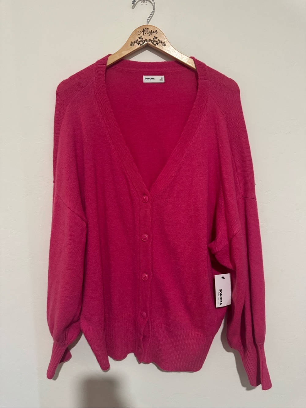 NWT Sonoma Pink Button Front Cardigan Sweater 2X | Soft Knit Cozy